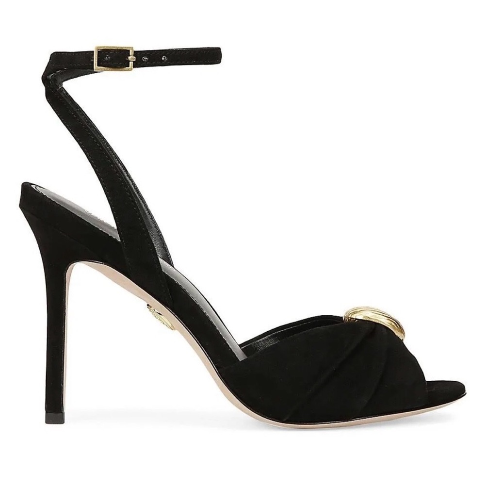 NWOT Veronica Beard Black Heels with Gold Detail size 7.5 - Picture 3 of 11